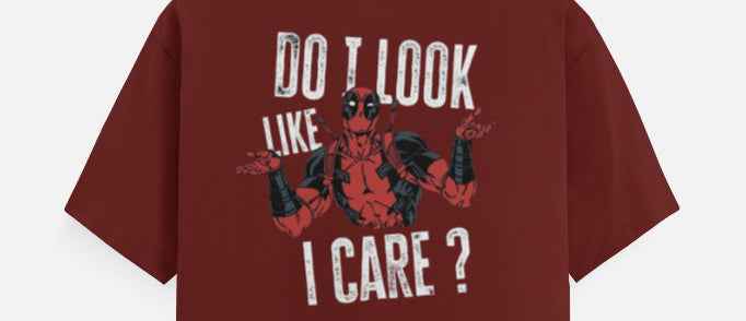 Deadpool “Do I Look Like I Care?” Maroon T-Shirt – Front & Back Print