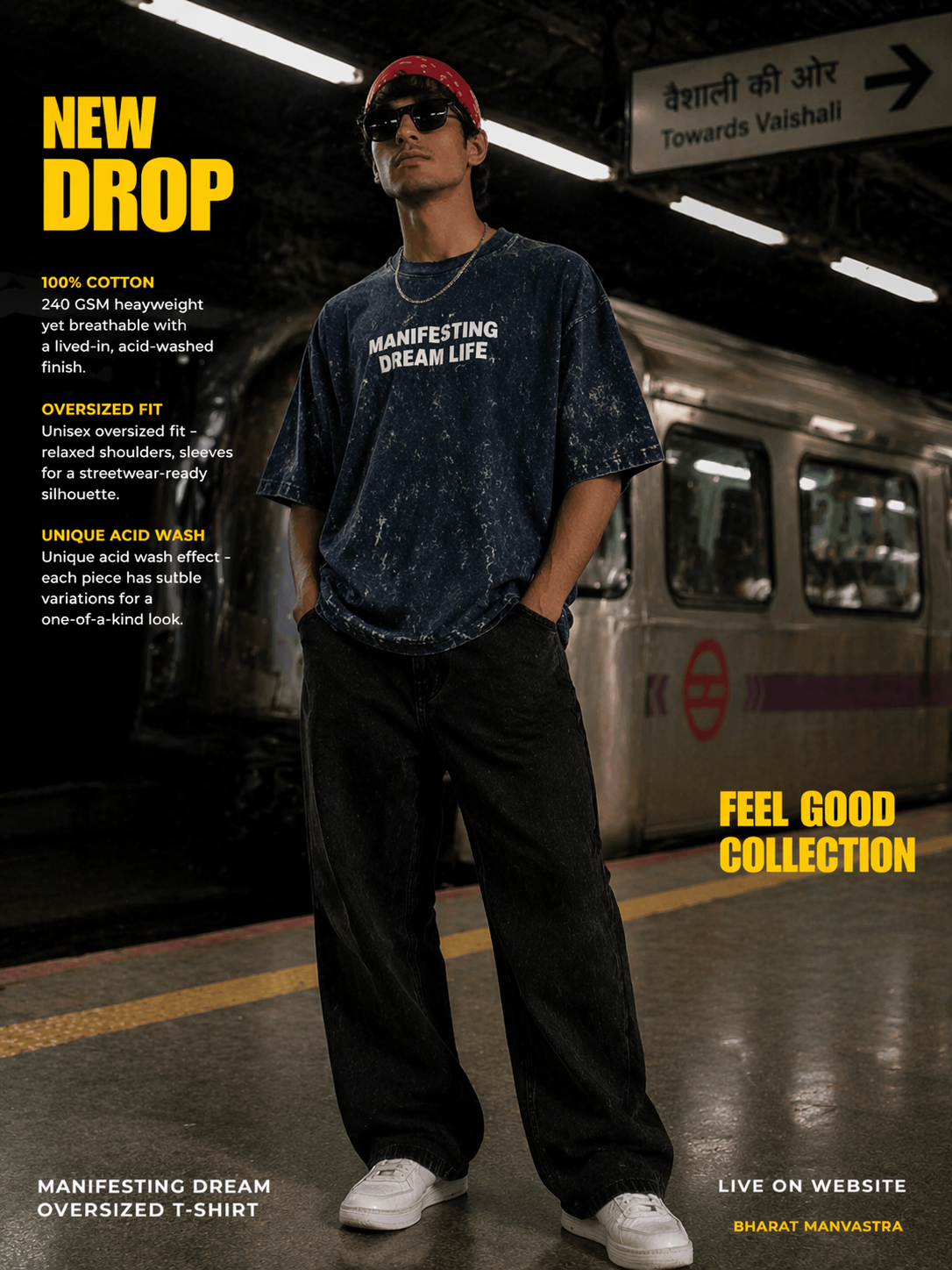 Manifesting Dream Life Denim Oversized T-Shirt – 240 GSM Premium Cotton