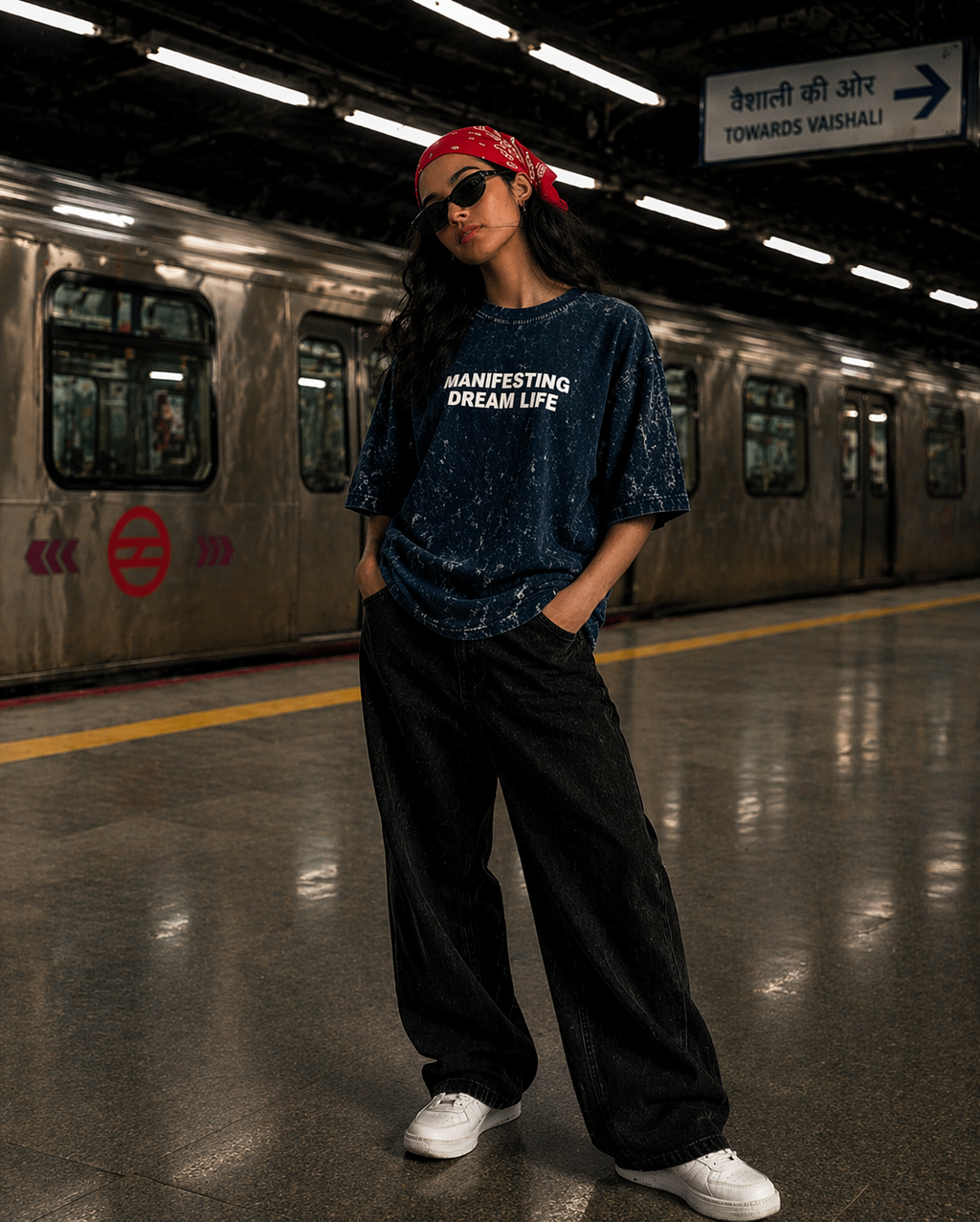 Manifesting Dream Life Denim Oversized T-Shirt – 240 GSM Premium Cotton