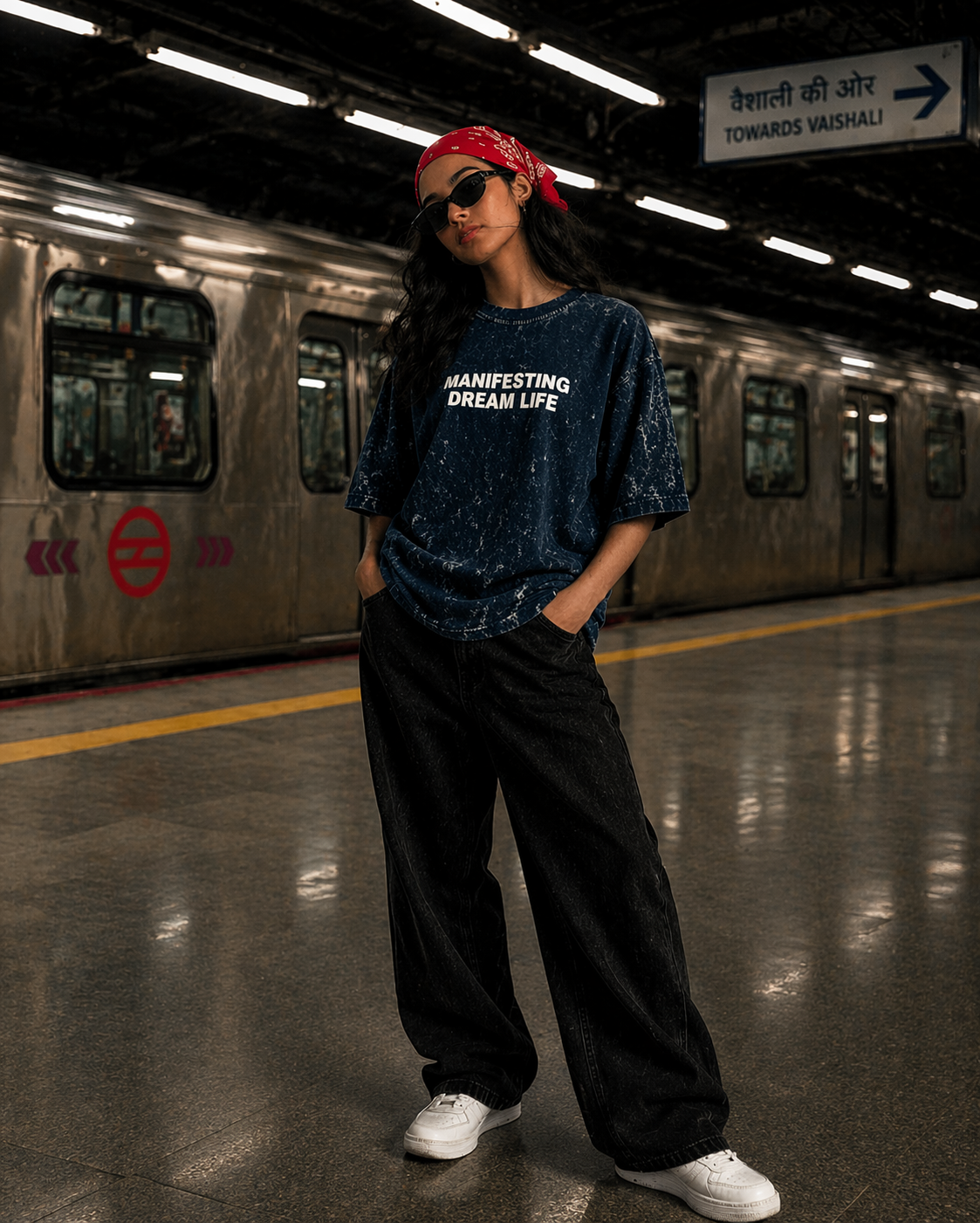 Manifesting Dream Life Denim Oversized T-Shirt – 240 GSM Premium Cotton