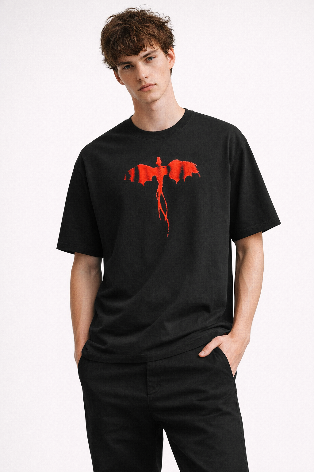 Red Wing Graphic Oversized T-Shirt – 240 GSM Premium Cotton | Unisex Streetwear