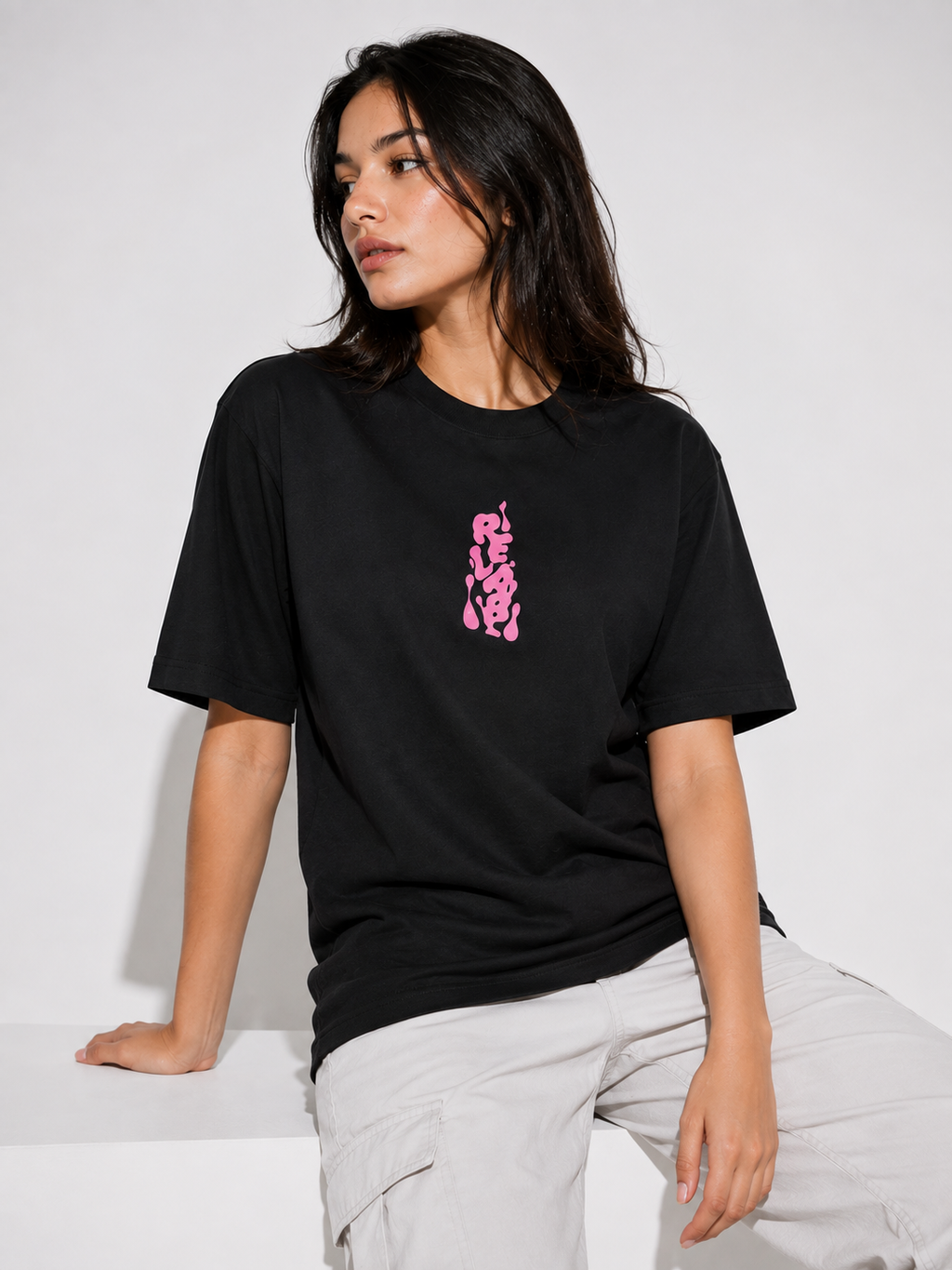 Black Graphic T-Shirt – Pink Abstract Print | 100% Cotton Unisex Regular Fit