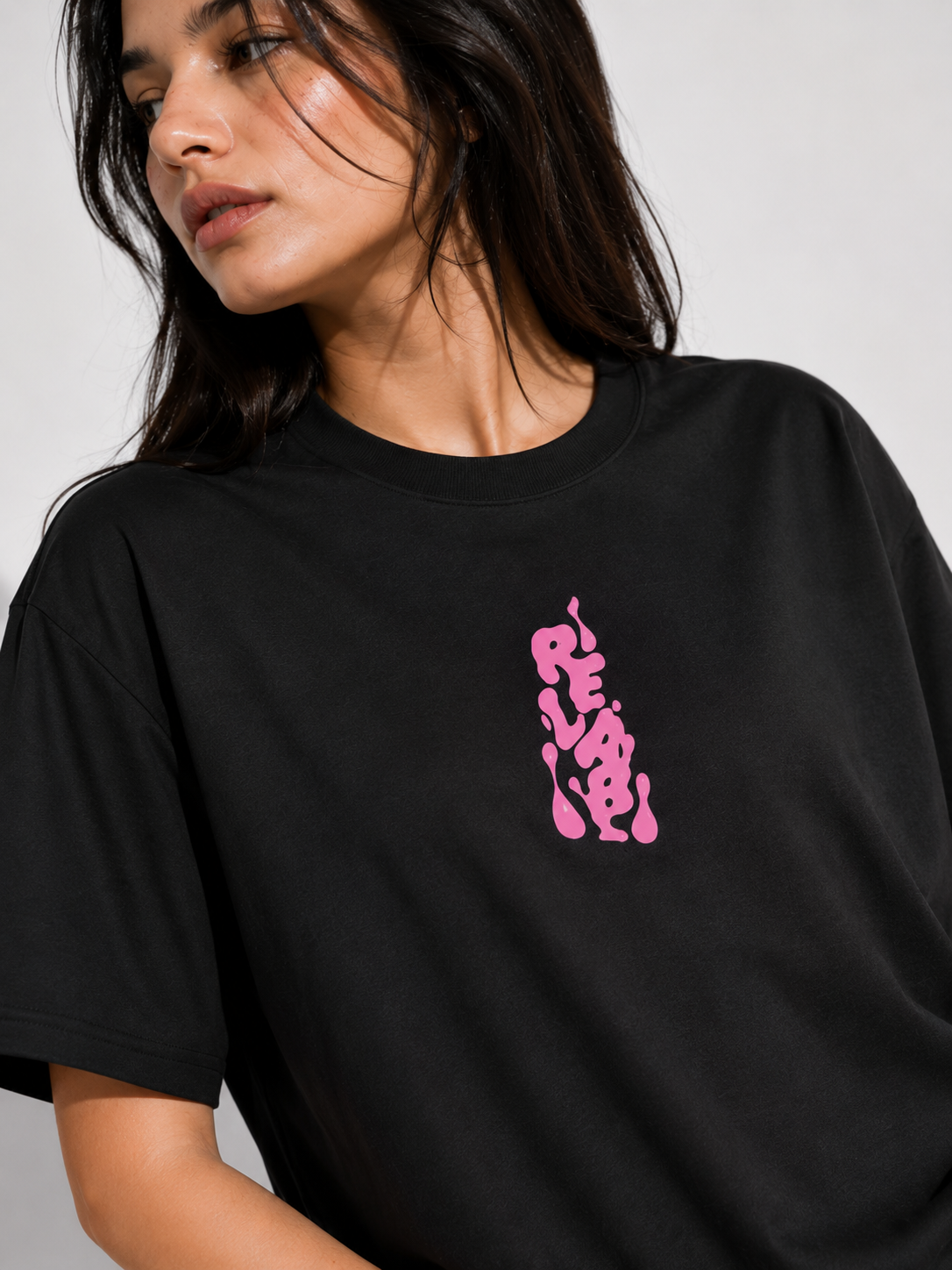 Black Graphic T-Shirt – Pink Abstract Print | 100% Cotton Unisex Regular Fit
