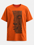 Men’s Orange Graphic T-Shirt – Abstract Face Print | 100% Cotton Regular Fit