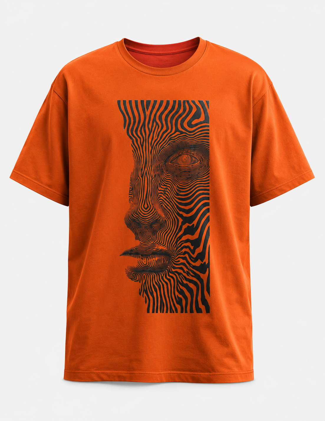 Men’s Orange Graphic T-Shirt – Abstract Face Print | 100% Cotton Regular Fit
