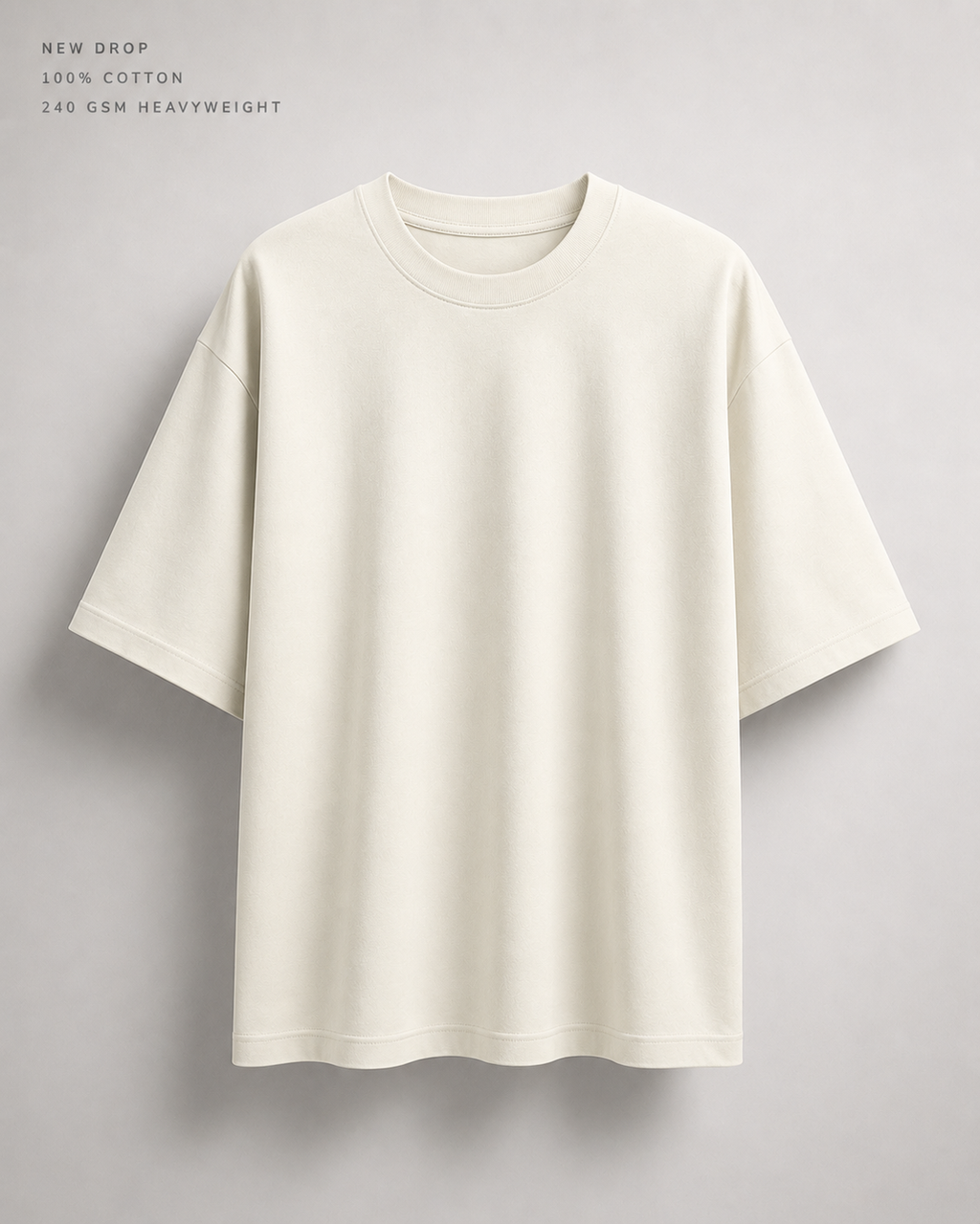 Premium 240 GSM Plain Oversized T-Shirt – Off-White | 100% Cotton