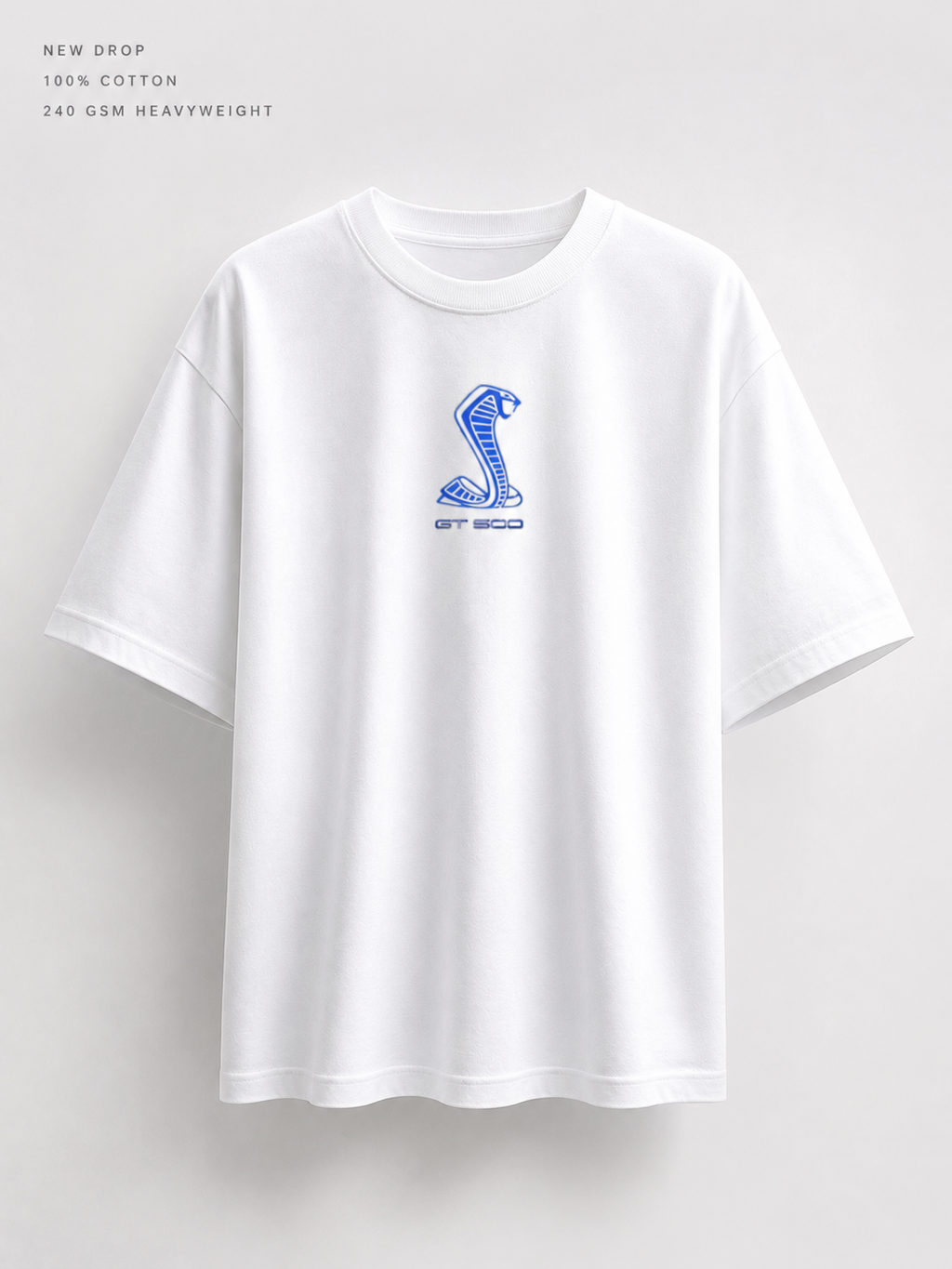Premium 240 GSM GT500 Mustang Graphic Oversized T-Shirt – White | 100% Cotton
