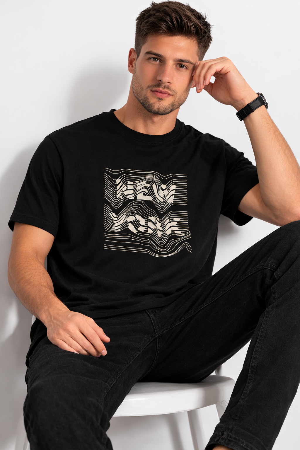 Waveform Black Graphic T-Shirt – Unisex Regular Fit