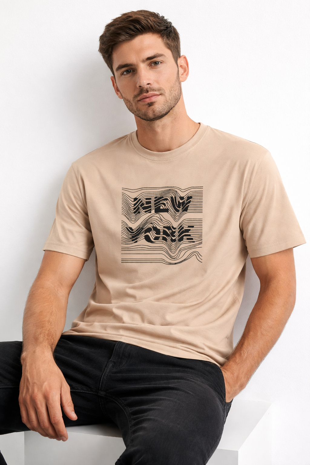 New York Wave Peach Cotton T-Shirt – Unisex Regular Fit