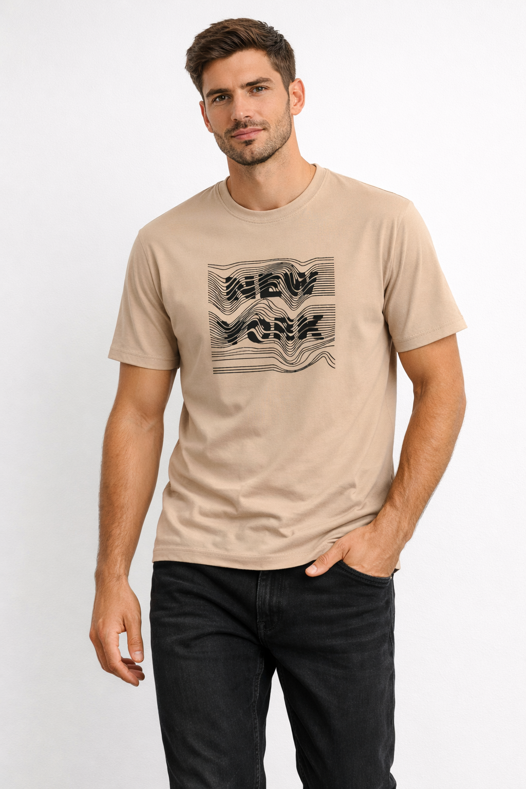 New York Wave Peach Cotton T-Shirt – Unisex Regular Fit