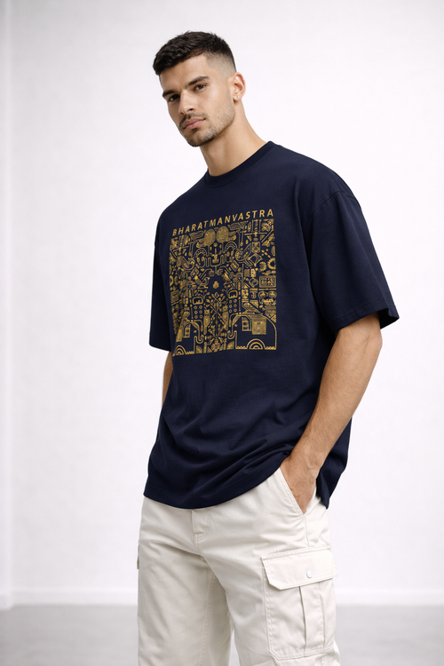 BHARATMANVASTRA Heritage Gold Oversized Tee