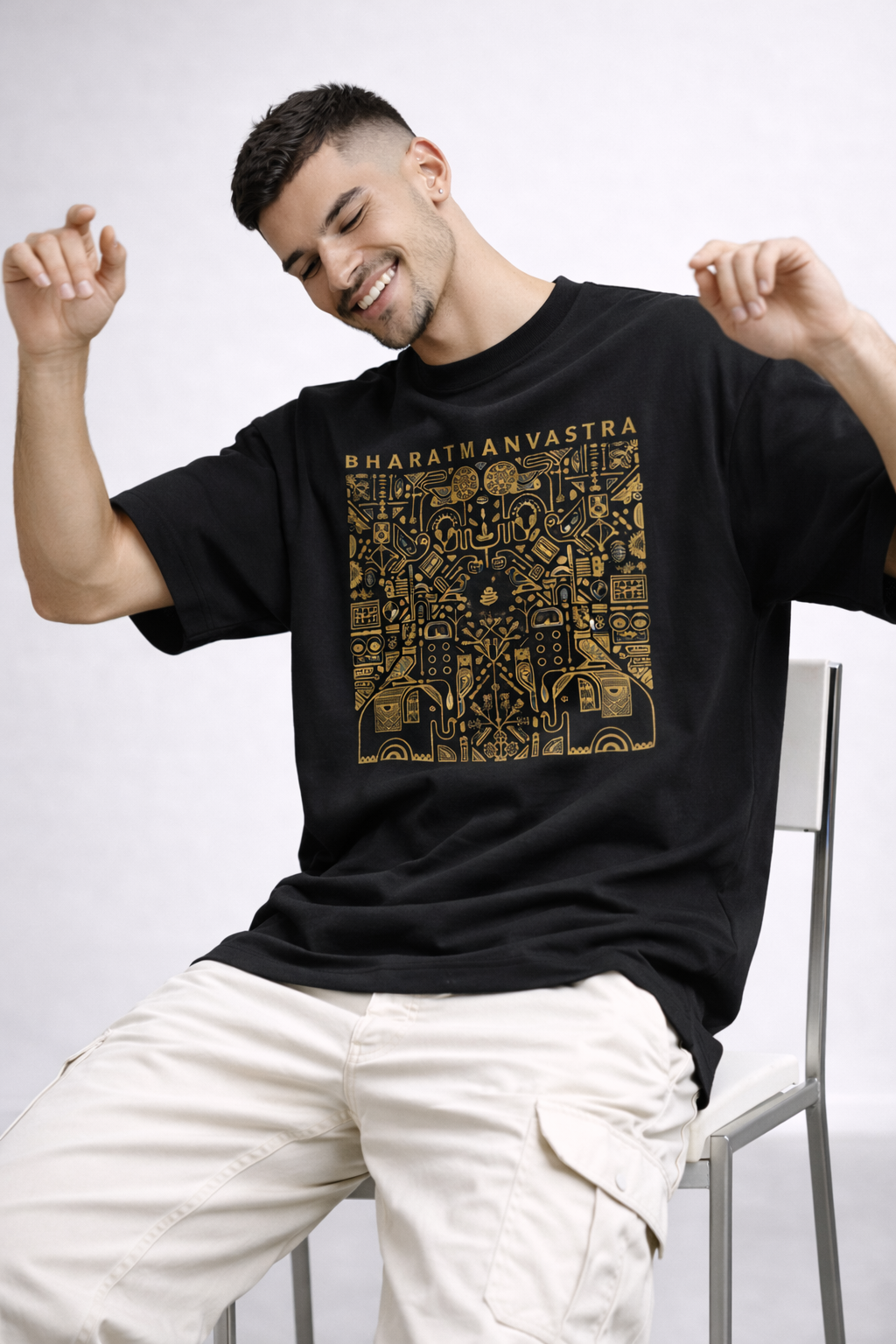 BHARATMANVASTRA Heritage Gold Oversized Tee