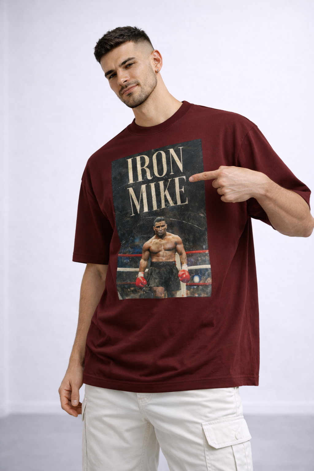 Iron Mike Vintage Oversized Tee – Maroon Edition