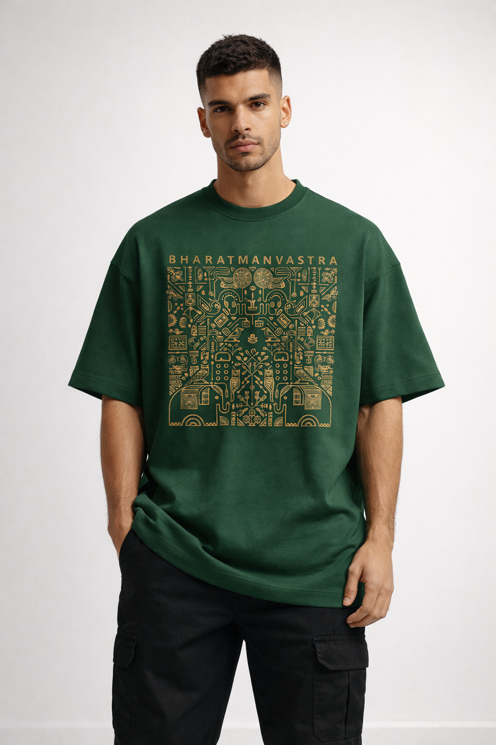 BHARATMANVASTRA Heritage Gold Oversized Tee