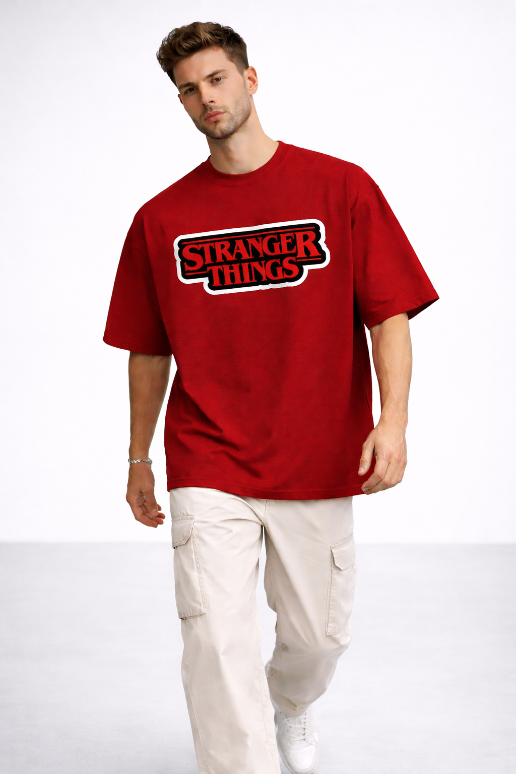 Stranger Things Iconic Logo Oversized Tee – Premium 240 GSM Cotton