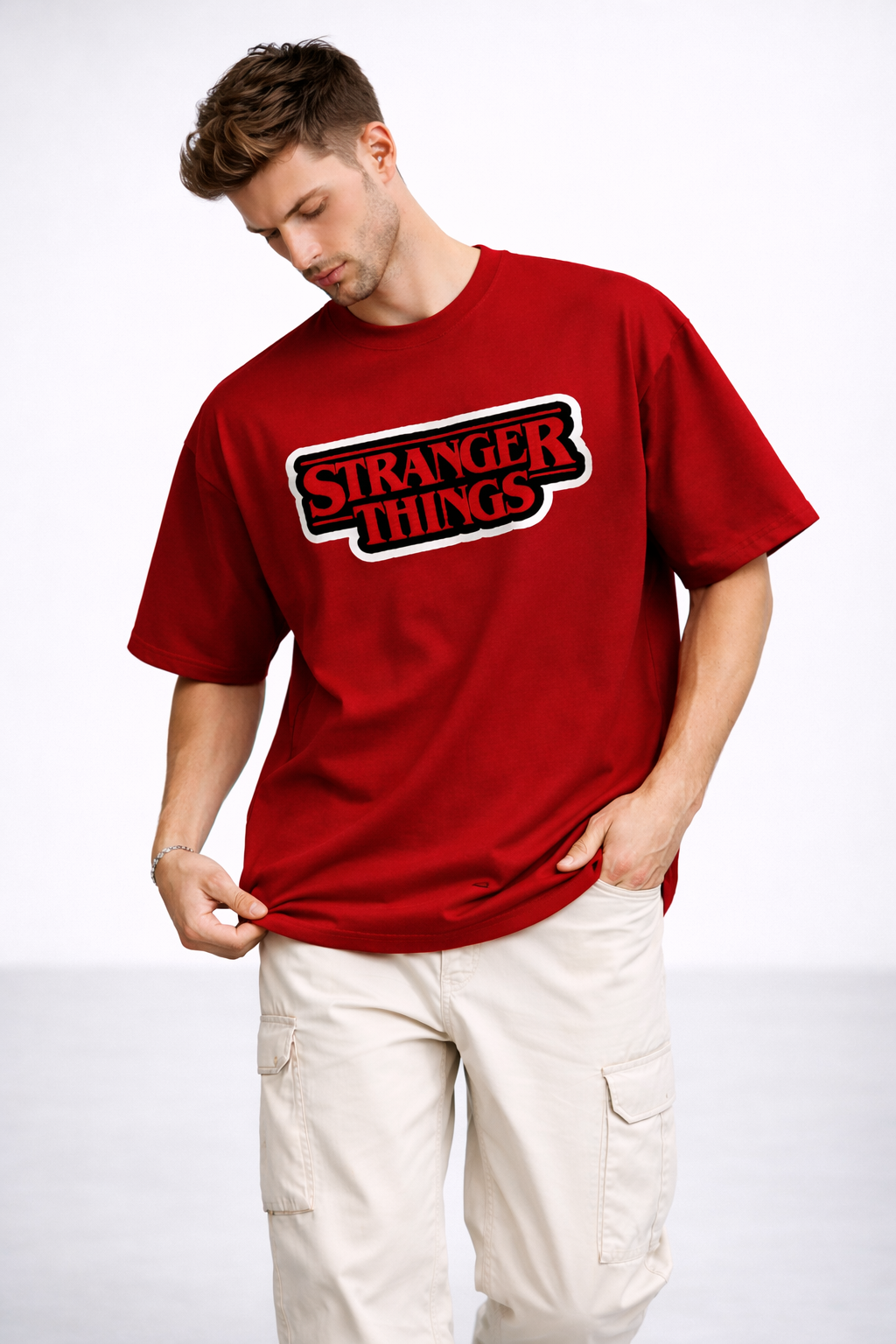 Stranger Things Iconic Logo Oversized Tee – Premium 240 GSM Cotton