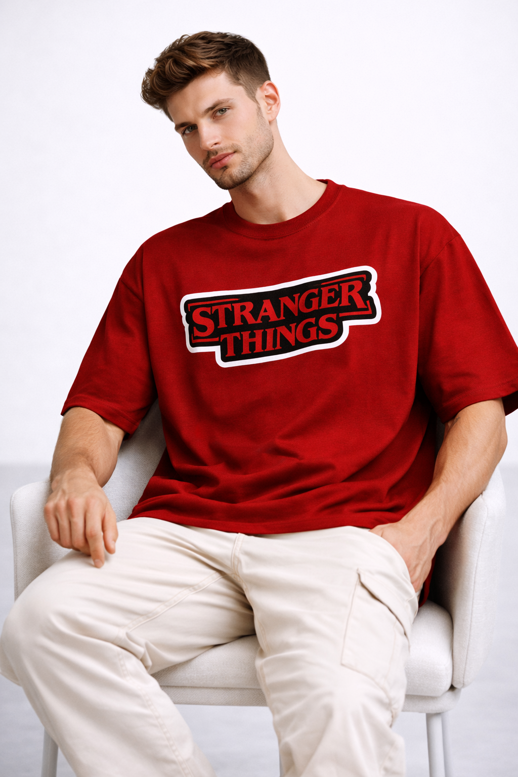 Stranger Things Iconic Logo Oversized Tee – Premium 240 GSM Cotton