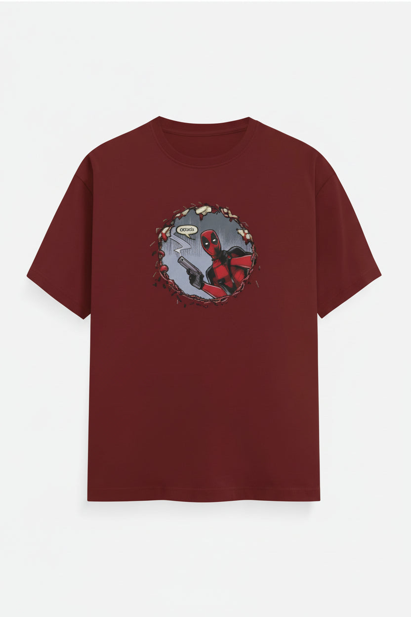 Deadpool “Do I Look Like I Care?” Maroon T-Shirt – Front & Back Print
