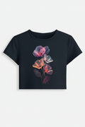 Midnight Bloom Stretch Crop Tee – 240 GSM Cotton Spandex Baby Fit
