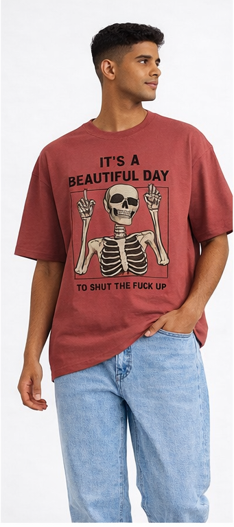 Beautiful Day Skeleton Oversized T-Shirt – 240 GSM Premium Cotton Streetwear