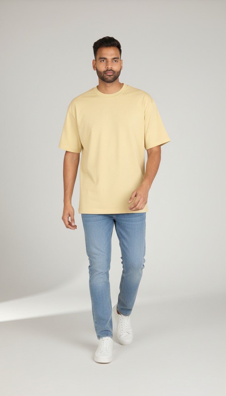 Beige Unisex Oversized T-Shirt – Heavyweight Cotton