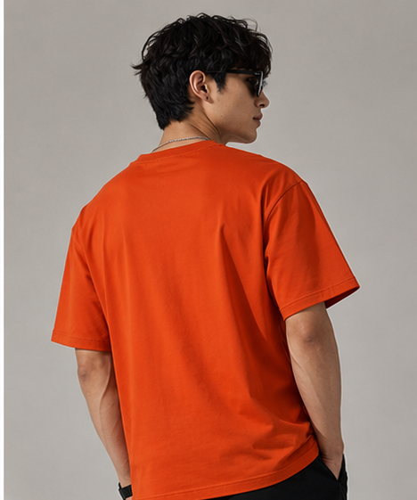 Men’s Orange Graphic T-Shirt – Abstract Face Print | 100% Cotton Regular Fit